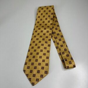 Ermenegildo Zegna 100% Silk Geometric Square Pattern Men's Tie Gold Brown